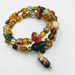 Multi Color Earth Tone Beaded Wrap Bracelet Boho